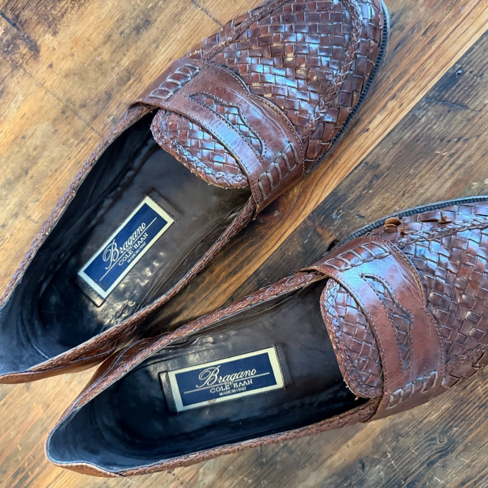 Brown Woven Leather Loafers